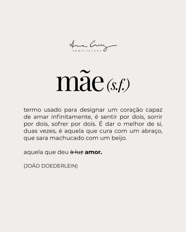 Ser mãe é ter um coração que ama por dois, que sorri por dois, que enfrenta qualquer dor com o dobro de força e ternura. 💖

É transformar abraço em cura e beijo em alívio.
É ser amor em sua forma mais pura e infinita.

Hoje celebramos todas aquelas que deram à luz não apenas vidas, mas também amor incondicional. ✨

Feliz Dia das Mães! 🌷